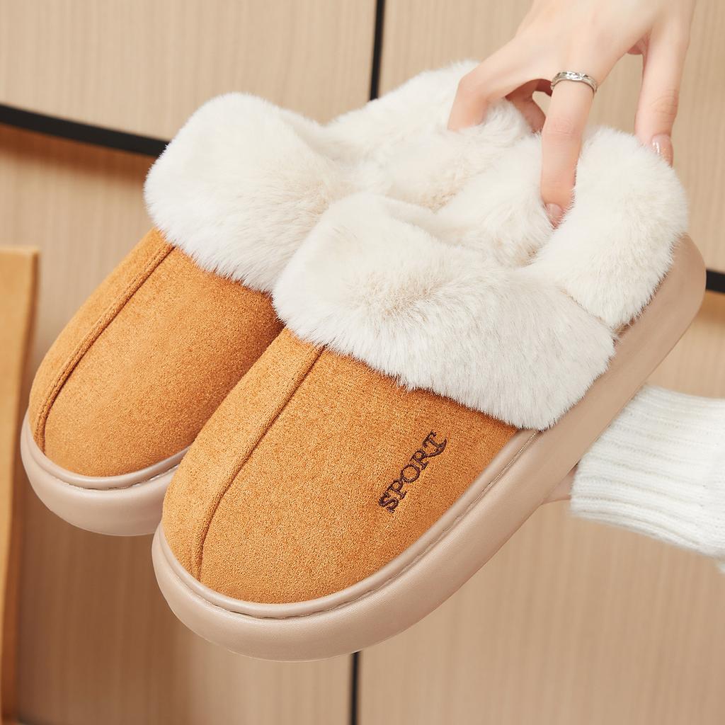 Fashion Women's Cotton Slippers Men Winter Couple Non-Slip Warm Indoor Home Slippers Plush Fluffy 2025 Winter Comfortable Floor Slippers