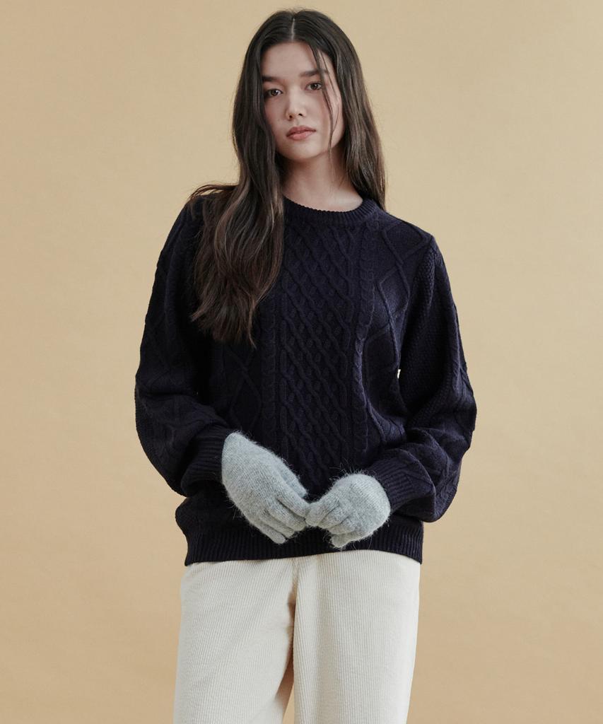 PLAC WOMEN Cable Basic Round Neck Knit Dark Navy
