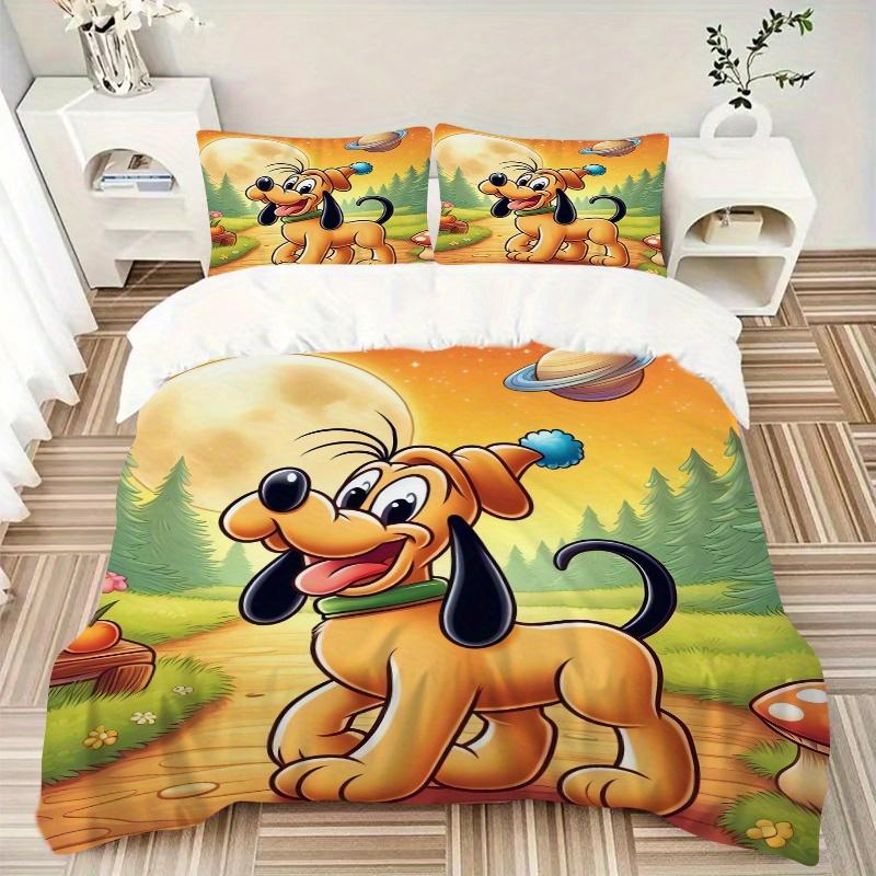 3pcs Cartoon Pluto Printed Duvet Cover Set (1 * Cover+2 * Pillowcase, Without Core), Suitable for Home Bedroom, Guest Room, Dormitory Decoration
