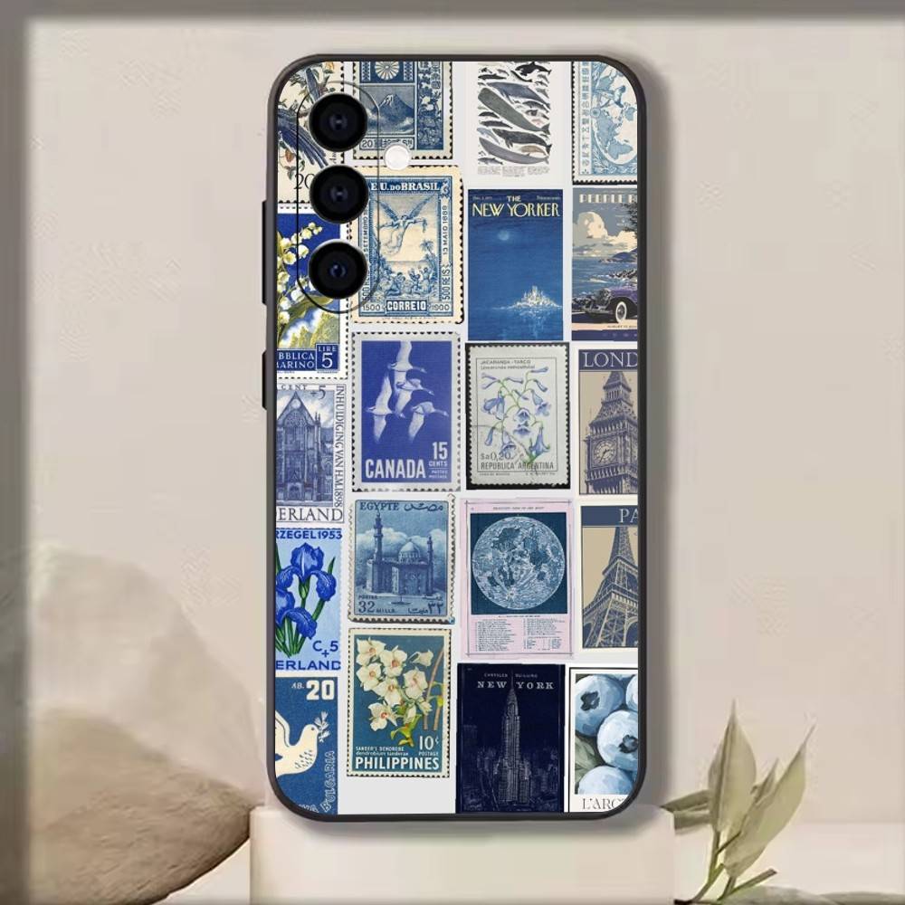 Retro Stamp Phone Case For Samsung Galaxy A73,A72,A71,A70,A53,A52,A51,Soft Silicone Black Cover