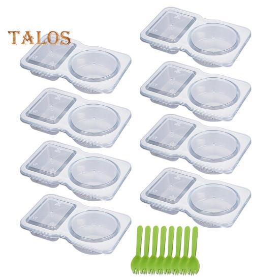 

Набор из 8 контейнеров для соуса, контейнер для приправ с двумя отделениями, с крышками, вилками, мини-пластиковые контейнеры для закусок, контейнер для закусок, который можно мыть в посудомоечной машине 8pcs