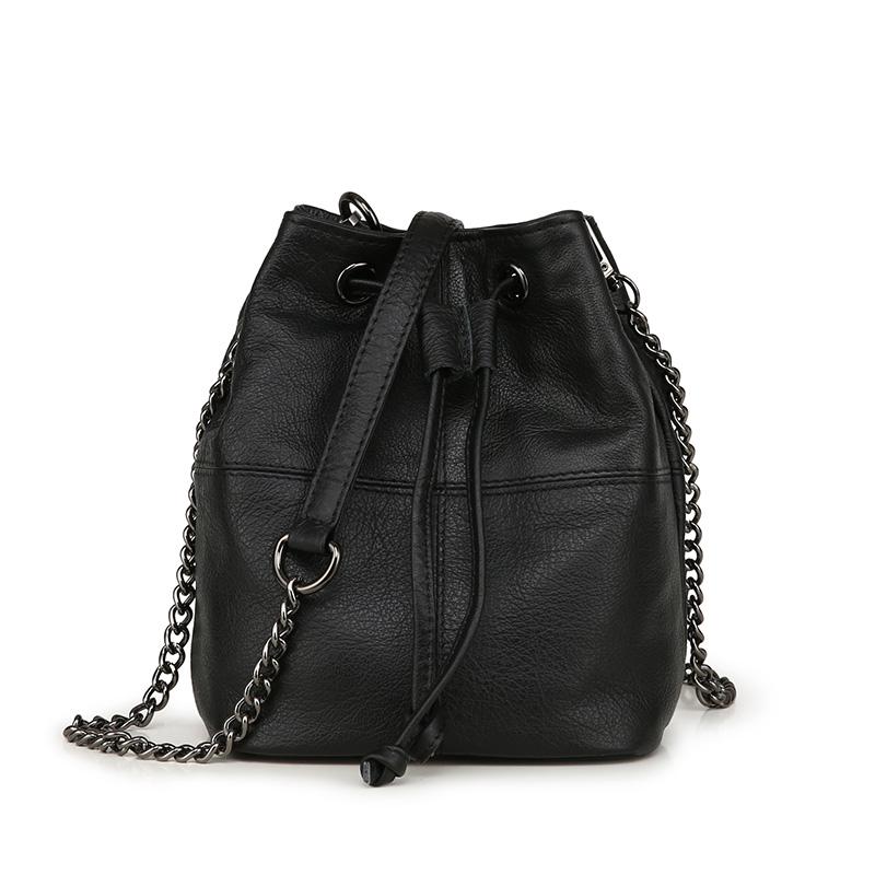 

Fashion Genuine Leather Bucket Handbag Tote Drawstring Bag for Women Soft Shoulder Bags Messenger Bag Cowhide Causal Chain Tote Purse Handbag KTY чорний