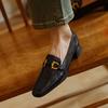 Krazing Pot Sheepskin Round Toe Chunky Heels Autumn Summer Shoes Slip On Women Retro Fashion Pumps