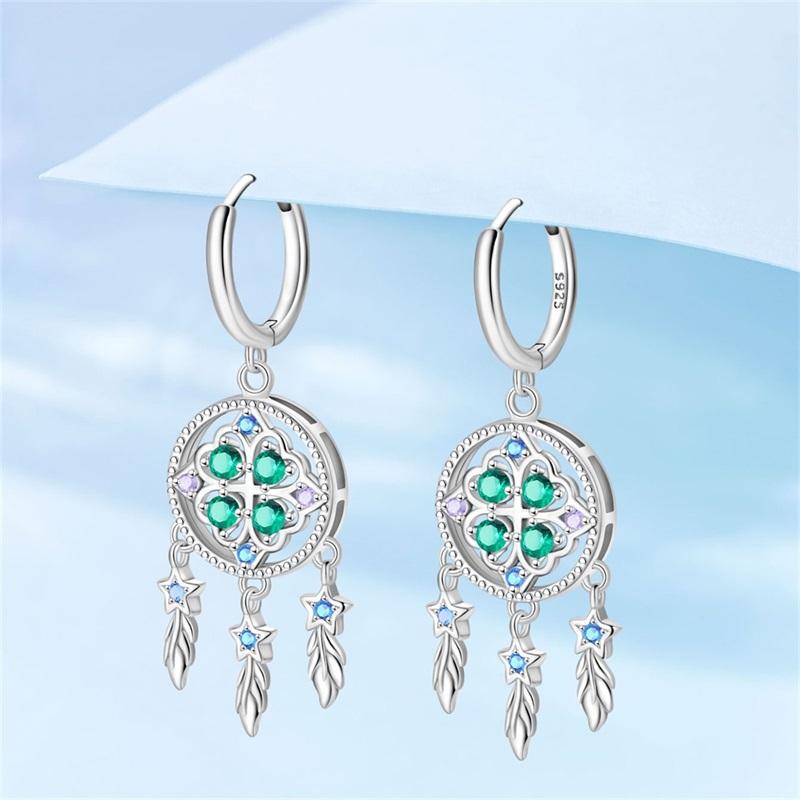 925 Silver DreamCatcher Hoop Earrings Turquoise Zircon Earrings For Women Fine Birthday Jewelry Gifts