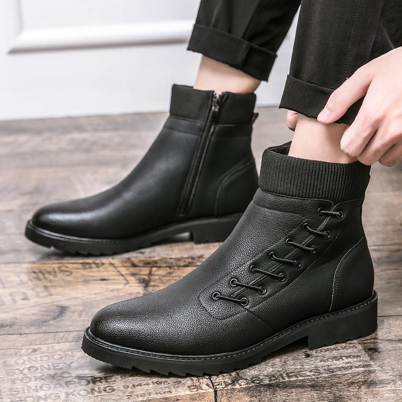 Fashion Luxury Brand Chelsea Men Boots High Top Leather Shoes Fashion Formal Business Ankle Boots Side Zipper Handmade Men Casual Shoes