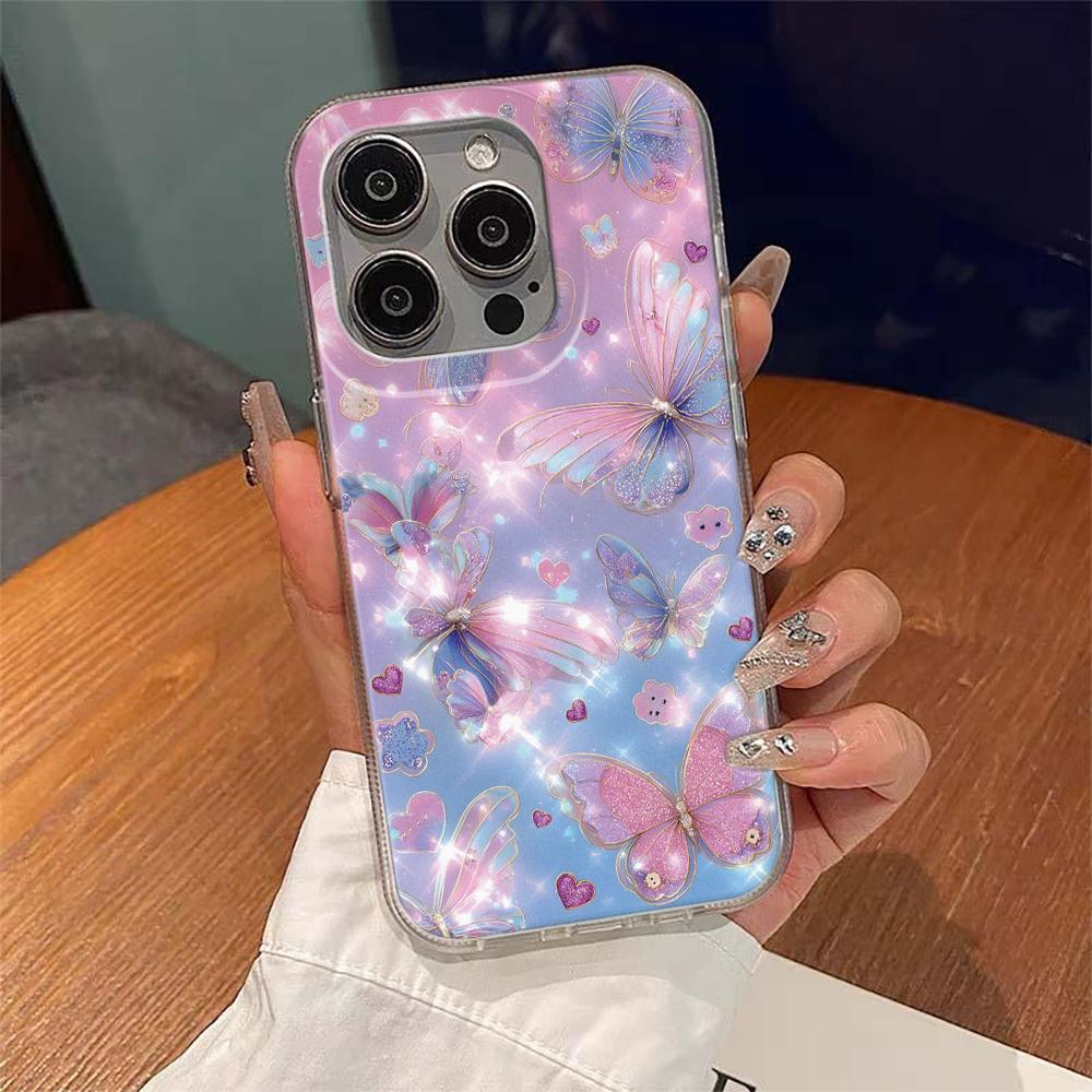 Phone Case For iPhone 17 17Air 15 14 13 12 11 16 Pro Max Plus Laser Style Butterfly High-quality Luxury Anti-fall Cover Funda
