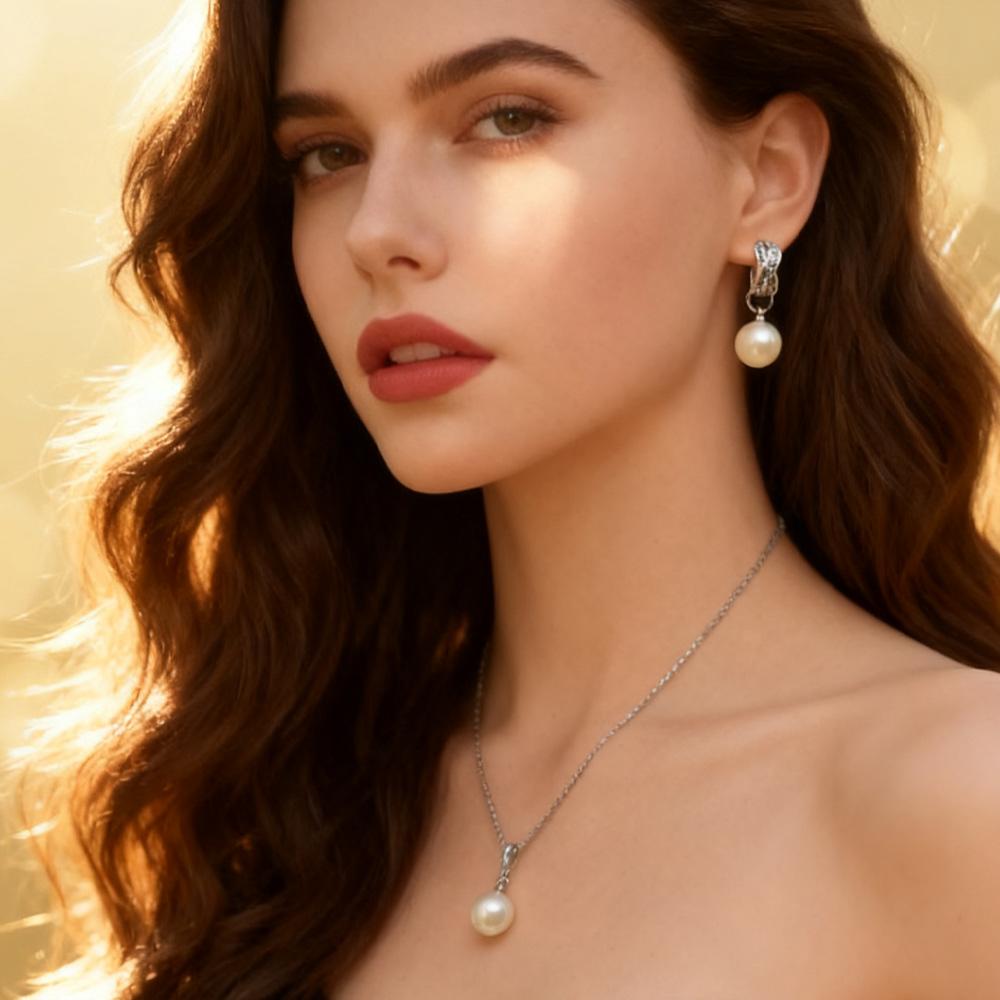 Leaf Imitation Pearl Necklaces Earrings Sets For Women Fashion Flower Cubic Zirconia Pendant with Chain Birhday Gift