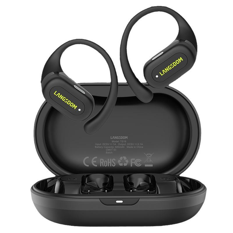 Langsdom TS19 Bluetooth Over-Ear Bone Conduction Earphones with Open-Ear Design and Directional Sound for Calls