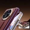 For Honor Magic V6 Genuine Leather Phone Case with Retractable Wrist Strap and Integrated Stand and Screen Protector