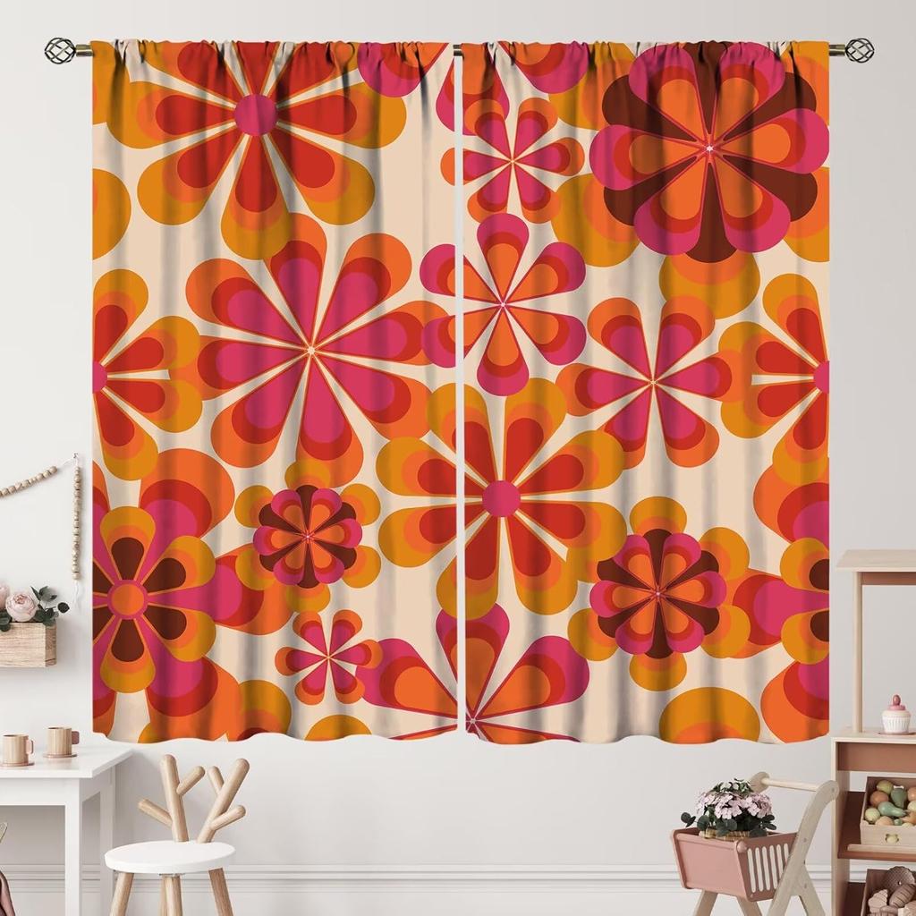 Geometrisch Groovy Patroon Gordijnen Vintage Jaren 70 Retro Jaren 60 Abstracte Kunst Esthetisch Gordijn met Stangzak voor Slaapkamer Woonkamer