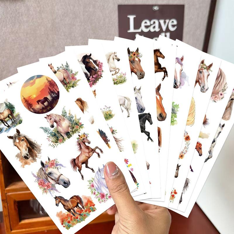 10 Cartoon New Year Horse-themed Tattoo Stickers for Party Decoration, Animal Arms, Children's Water Transfer Tattoo Stickers, Stickers