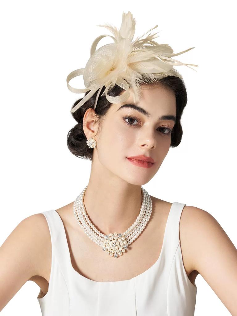 Fancy Hair Drop Fascinator Hat Hair Accessory with Feather Millinery Photography Headpiece Party Performance Headware