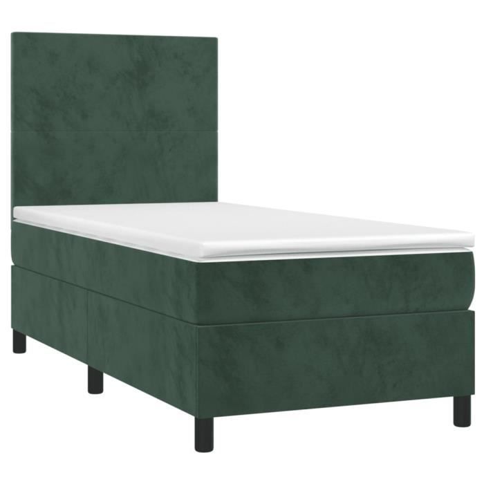 3142890 vidaXL Lit à sommier tapissier avec matelas Vert foncé 100x200 cm