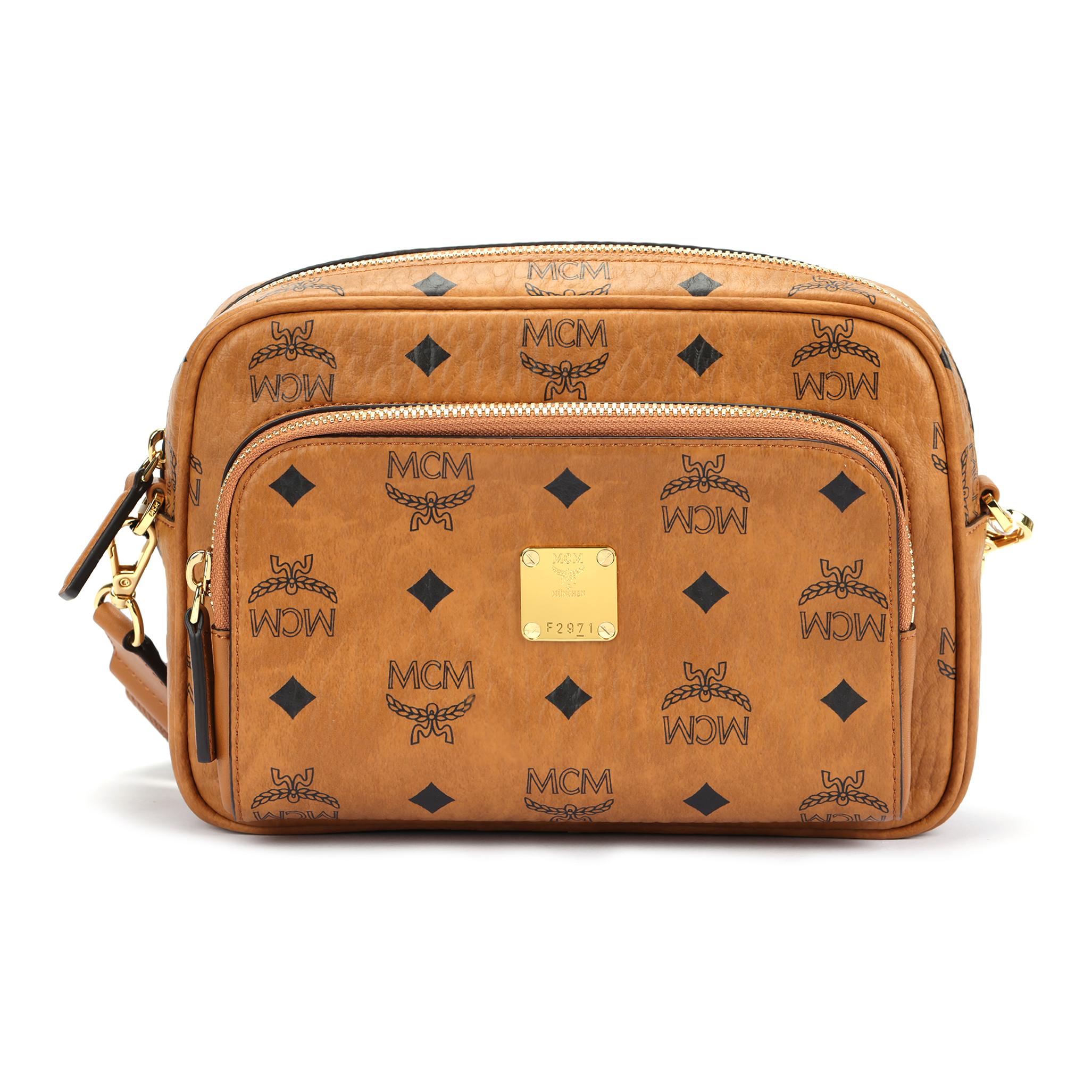MCM Aren 24k Verguld Metaal Accessoires Monogram Print Afneembaar Verstelbaar Webbing Gecoat Canvas Camera Tas Crossbody Schoudertas MMRAAKC02CO001 Basic Set (Bag+Dust Bag)