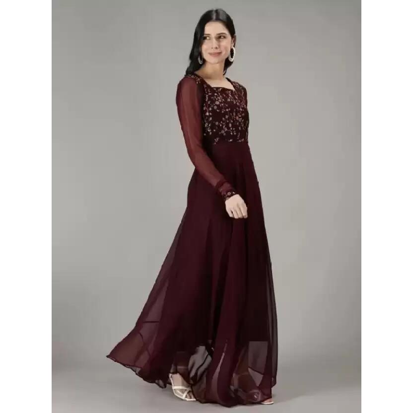 Women Designer Embroidered Georgette Kurta Indian Party Wear Anarkali Kurti Gown VF-1900984a