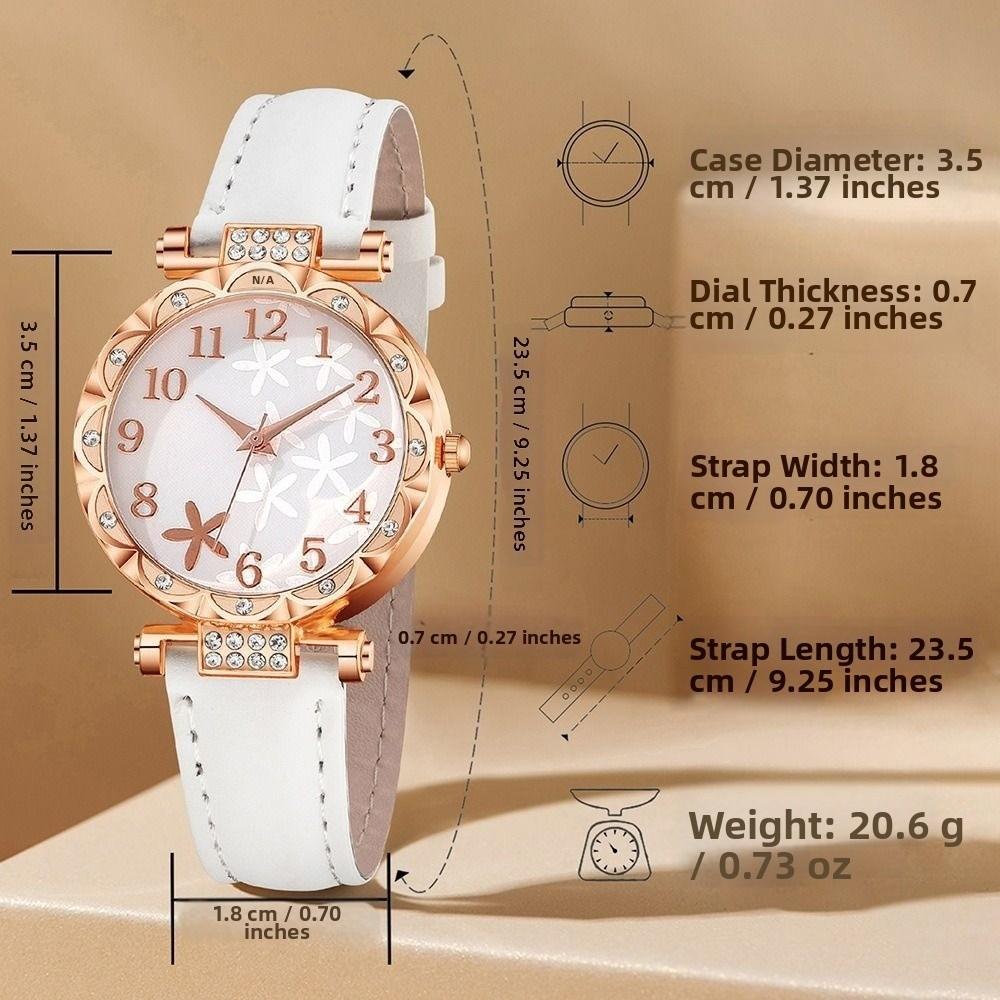 Rhinestones Ladies Diamond Inlay Quartz Watches Electronic Starfish Dial Quartz Wristwatch Leather Strap Watch Bracelet Set