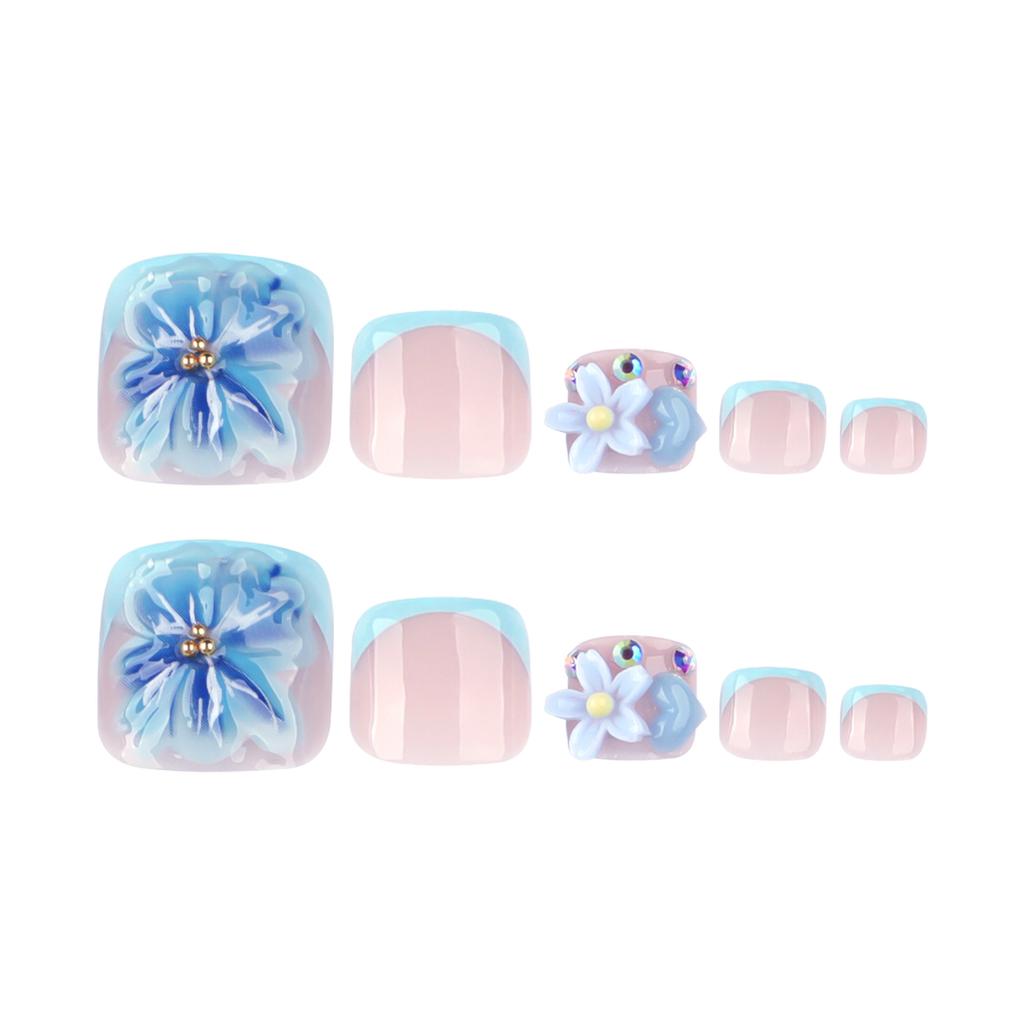 Blue 3D flower foot nail piece, hot-selling in summer, wearing nail toenail piece, French manicure toenail piece
