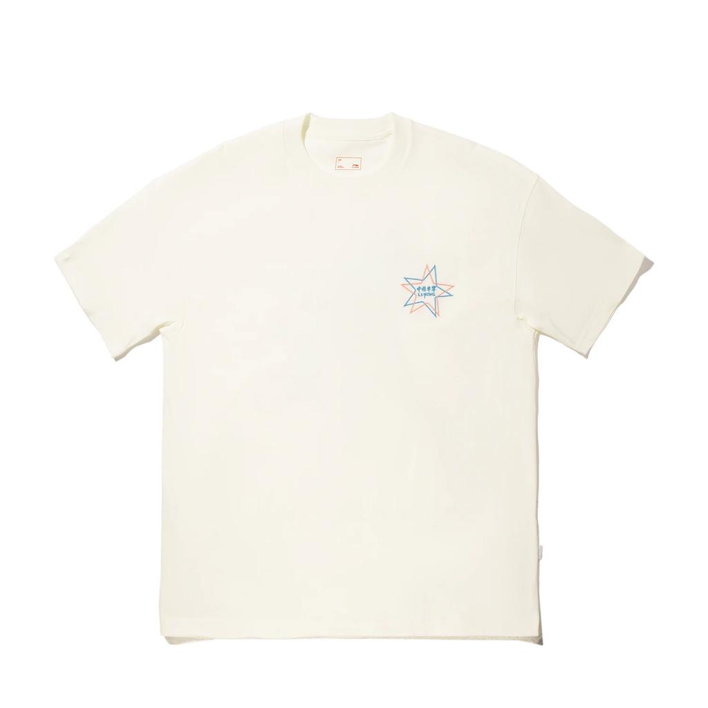 Li Ning Comfortable Simple Versatile Embroidered Round Neck Loose Breathable Short Sleeve T-Shirt Unisex T-Shirt Off-White AHSVB05-1