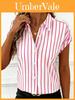 Blusa Rayada Para Mujer Con Tejido de Poliéster Manga Corta Estilo Oficina Para Primavera 2026