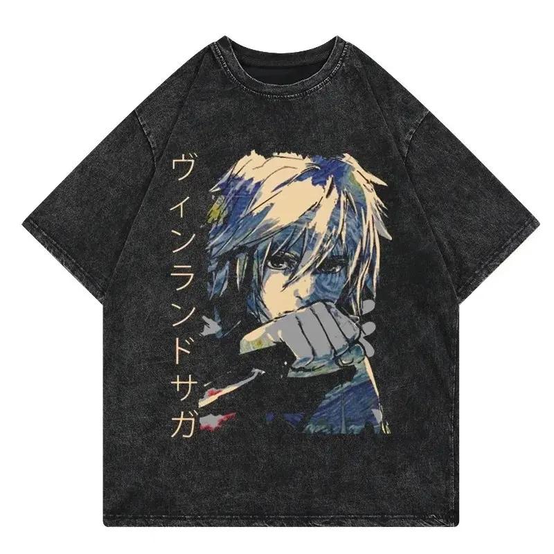 VINLAND SAGA Thorfinn Tshirt Anime Vintage Washed T-shirt Men's Unisex Clothing 100% Cotton Short Sleeve Oversized Tees Tops