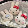 Kawaii Miffy Retro Bow Keychain Powder Blusher Cute Hairpin Brooch Cartoon Bag Key Chain Girl Gifts