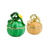 Decorative Jewelry Storage Box with Sculpted Halloween Pumpkin Shape, Gold-Tone Trim, and Space for Rings and Small Earrings