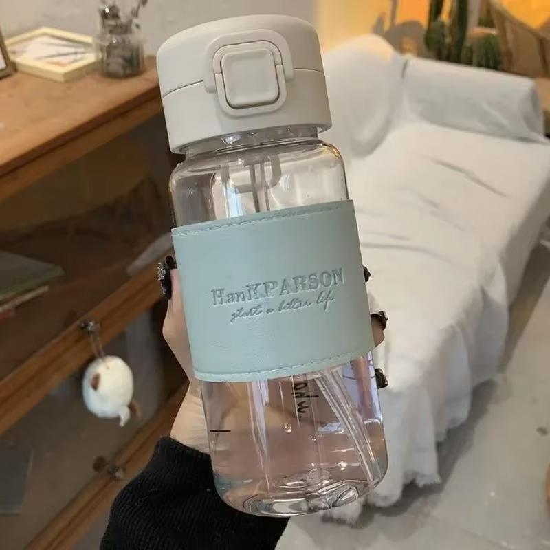 Portable Water Bottle with Straw Leak-proof Plastic Waterbottle Drinking Juice Milk Coffee Cup for School Kids Drinkware Gifts