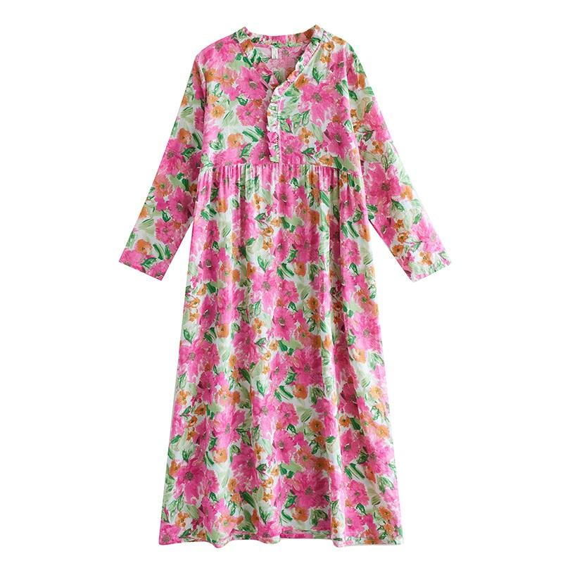 Long Sleeve Plus Size Cotton Vintage Floral New In Dresses for Women Casual Loose Spring Autumn Dress