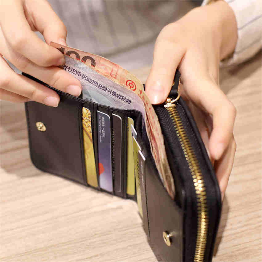 Females Short Wallets PU Leather Plaid Purses Card Holder Wallet Zipper Wallet Coin Purse