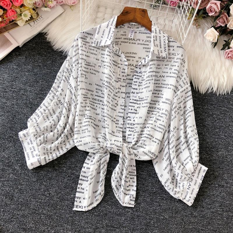 

Солнцезащитная одежда Женская тонкая короткая куртка с принтом букв Суперфея Юбка Универсальный шифоновый топ M