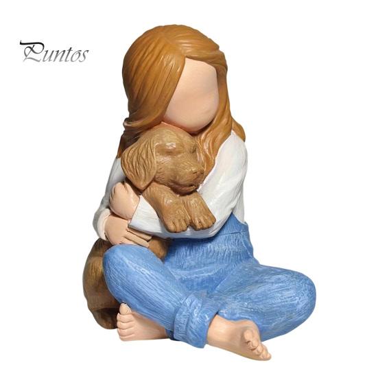 Handcrafted Resin Statues Faceless Girl Hugging Puppy Figurine, Miniature Statue, Cute Desktop Sculpture Ornament Affectionate Home Decor Pieces
