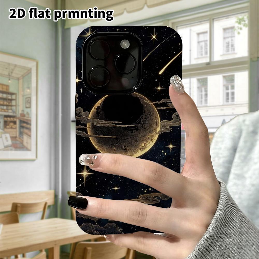 Phone Case: 2D Flat Design Suitable for iPhone 18, 17, 16, 15, 14, 13 Pro Film Protective Case, Couple Style, Moon and Starry Sky, Christmas and Hallo