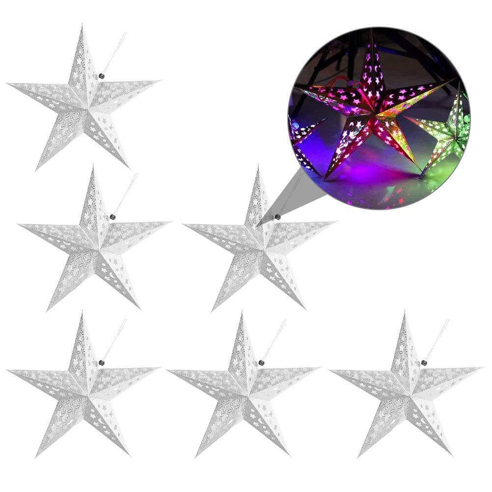 

6pcs Pentagram Lampshade 3D Paper Star Lantern Hollow Moon Design Interior Decoration For Home Party Kids Room Living Room