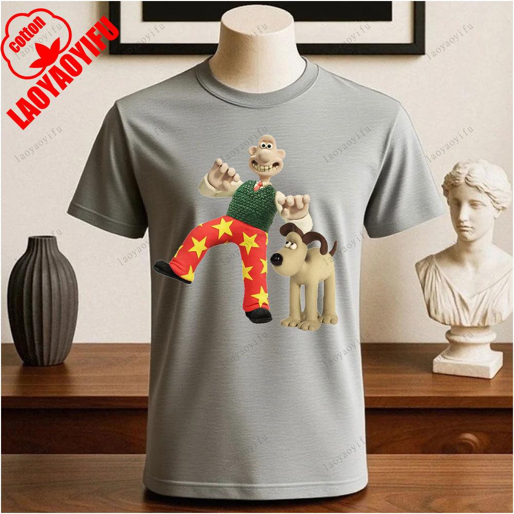 Wallace und Gromit Bedruckte T-Shirts Tops Cartoon und Anime Bedrucktes T-Shirt Wochenende Retro Grafik-Tee Vintage Ästhetik
