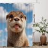 Roztomilý obličej vydry – sprchový závěs – 2D plochý, realistický fototisk, 12 háčků, 70,8×70,8 palce, Polyester, Lze prát v pračce