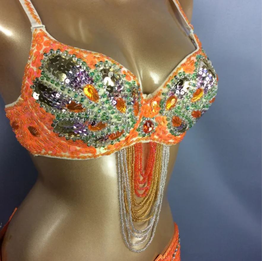 Damen Perlen Pailletten Samba Karneval Bauchtanz BH Top für Halloween Tanz EDC Rave Mardi Gras Nachtparty Bühnenauftritt