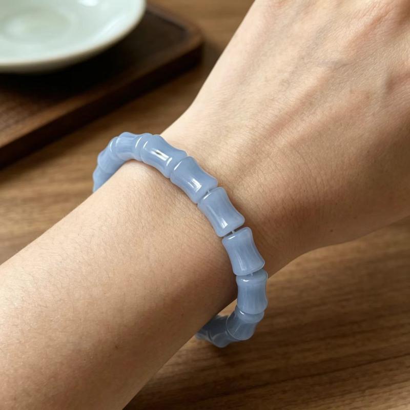 Imitation Jade Bamboo Shape Beaded Bracelets For Women Healing Jewelry With Elastic Cord