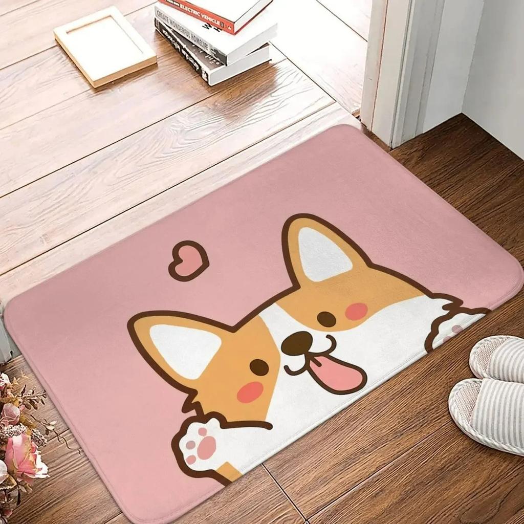Cartoon Dog Pattern Door Mat Floor Mat with Adorable Shiba and Corgi Designs Non-slip Floor Rug for Entrance Home Decorative Mat
