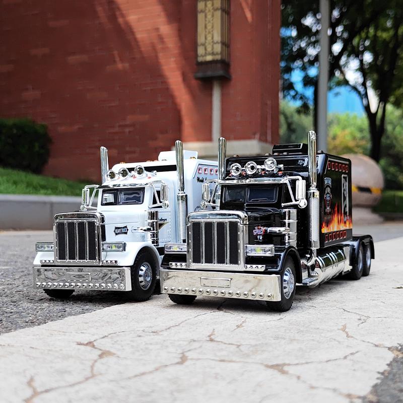 1:24 Peter Bilt 389 Semi-trailer Trailer Model Sound and Light Return Force Simulation Metal Toy Car Boy Alloy Car Ornament Gift