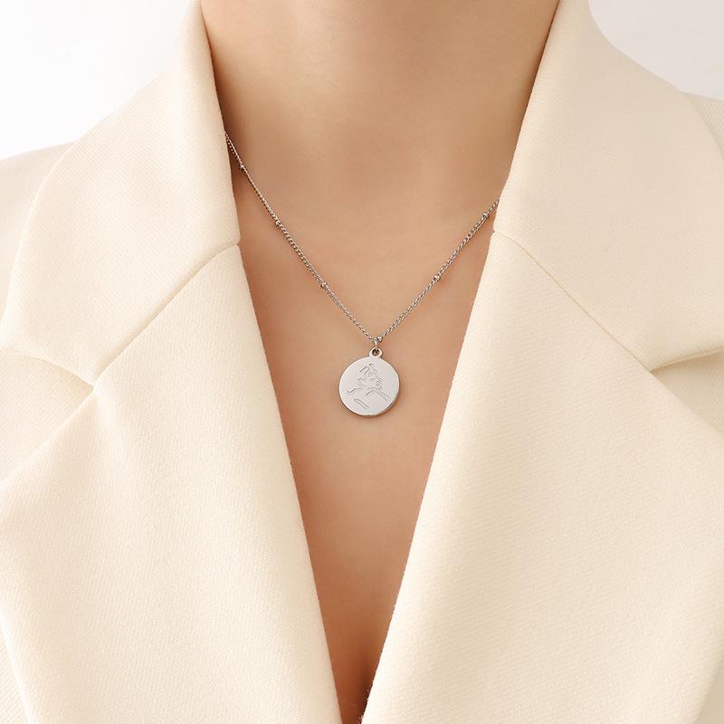 Korean Abstract Portrait Pendant Necklace - Gold Plated Titanium Steel