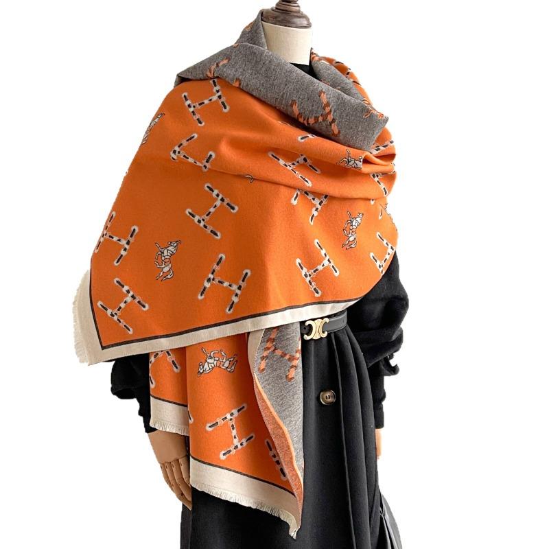 Autumn and winter warm orange horse imitation cashmere long scarf with large shawl women's scarf air-conditioned room versatile cape