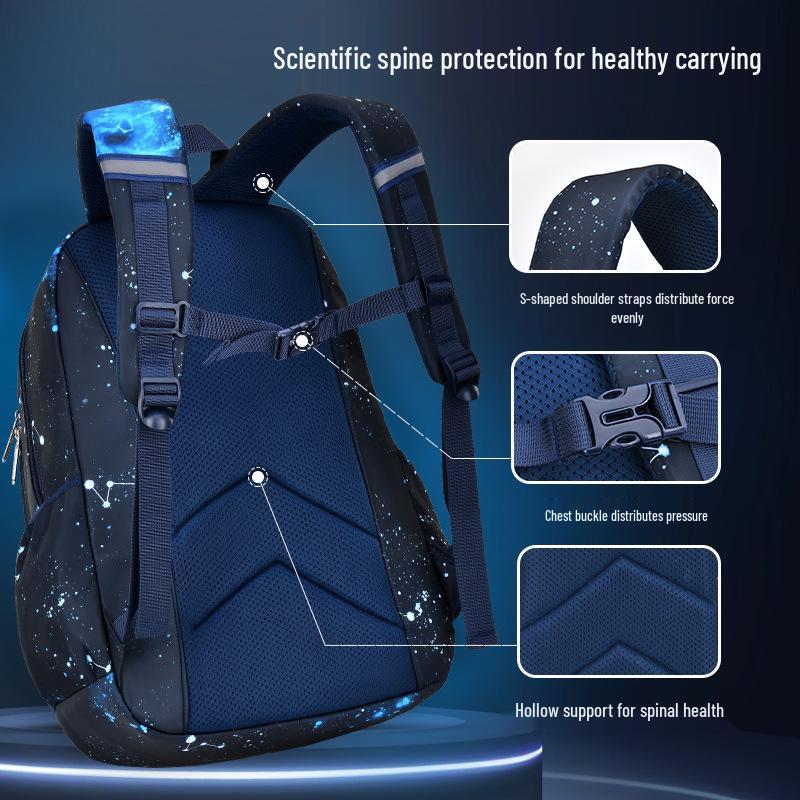 Starry Sky Elementary Backpack: Decompression, Spine Protection, Large Capacity for Boys Grades 1-3 & 5-6