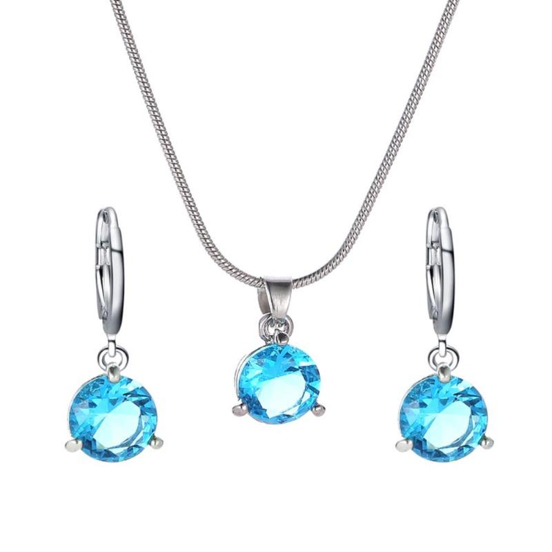 Damen-Schmuckset mit rundem Zirkonia-Anhänger, Kette, Halskette, Creolen und Ohrringen