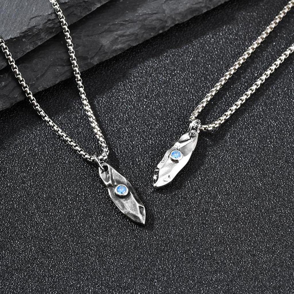 Blue Wishing Stone Necklaces for Men Boys,Trendy Hip Hop Metal Pendant Necklaces,Vintage Birthday Party Male Jewelry Gift