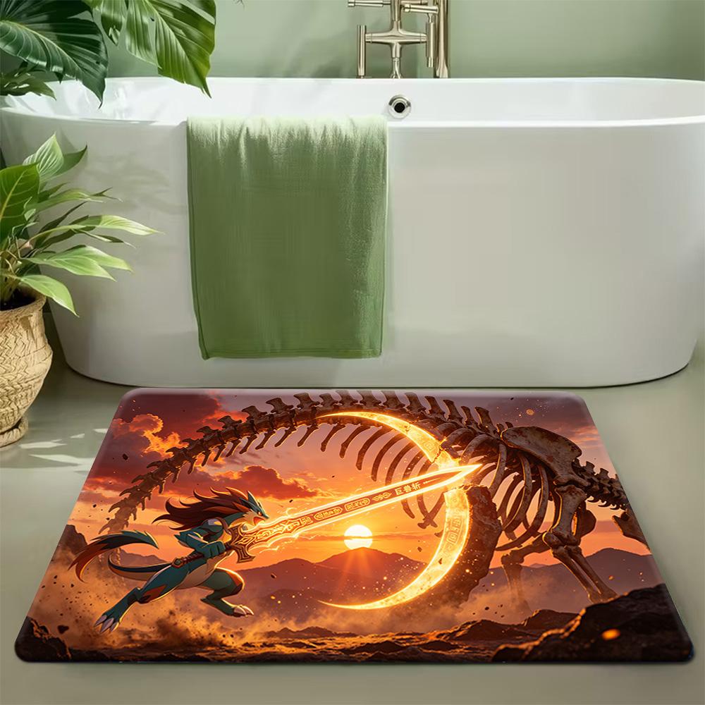 Pikachu Thunderbolt City Night Print Doormat Non-Slip Water Absorbent Floor Mat for Home Decor