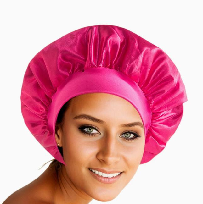 Shower Wide Brim Elastic Satin Hair Care Cap - Women's Sleep, Salon, and Shower Use