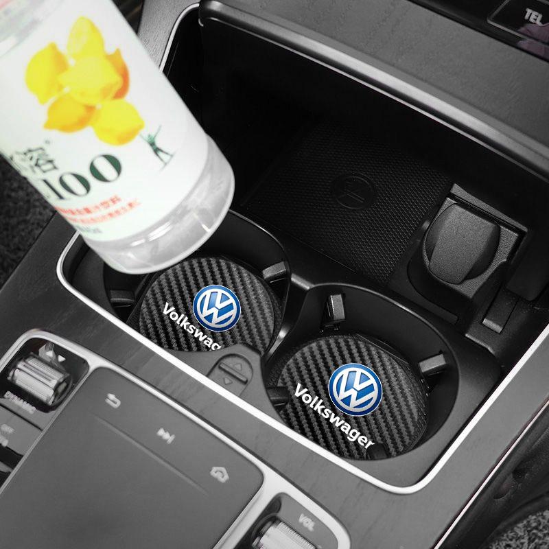 For Volkswagen 2Pcs Car Coaster Water Cup Mat Non-Slip Pad Key For Volkswagen VW ID3 Tiguan T-Cross GTI Phaeton Golf Teramont Amarok T5 Passat