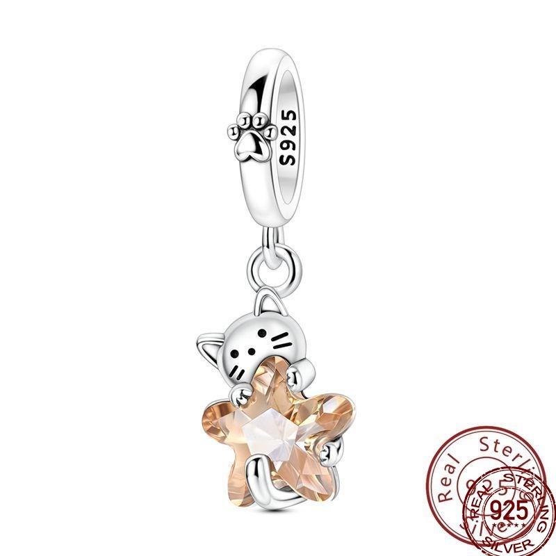 

100% Copper Pink Gem Dolphin Charms Beads Horseshoe Cat Ballet Pendant Fit Original Bracelet Diy For Women Jewelry