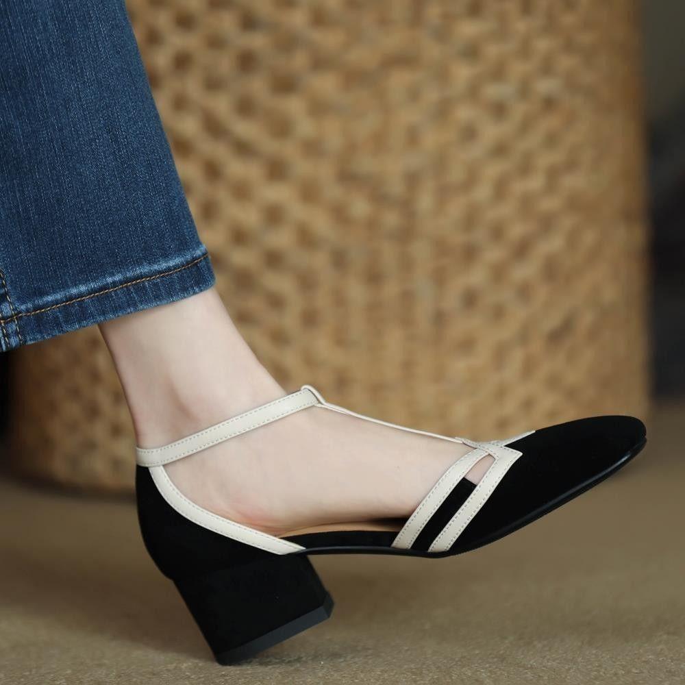 Coarse heel sandals women's summer new soft sole hollow shoes super fairy hollow fashion soft sole Internet celebrities