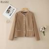 ZANZEA Women Elegant Color Block Round Neck Long Sleeve Thin Cardigan Woolen Jackets